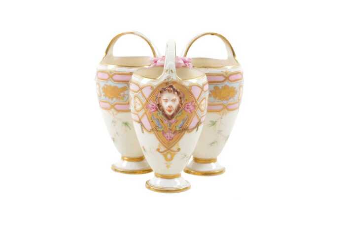 Victorian Royal Worcester porcelain triple vase