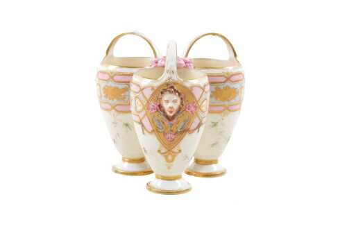Victorian Royal Worcester porcelain triple vase