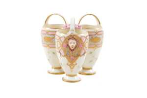 Victorian Royal Worcester porcelain triple vase