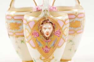 Victorian Royal Worcester porcelain triple vase - 3