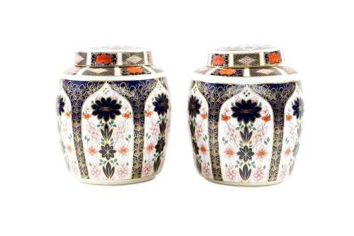Pair of Royal Crown Derby Imari porcelain ginger jars