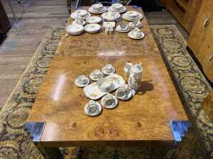 Art Deco style figured elm extension dining table - 2