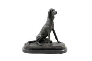 After Auguste Nicholas Cain, basset hound. Cast bronze figure on marble base