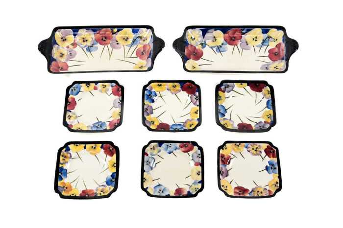 Royal Doulton 'Pansy' Art Deco porcelain sandwich set for six