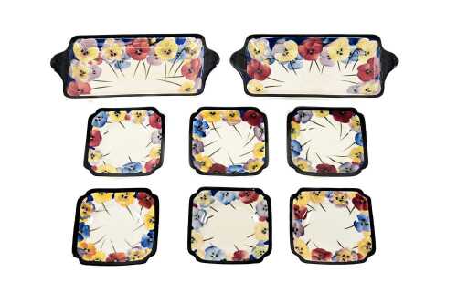 Royal Doulton 'Pansy' Art Deco porcelain sandwich set for six