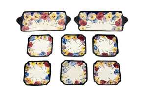 Royal Doulton 'Pansy' Art Deco porcelain sandwich set for six