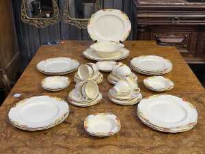 Antique Meakin 'Royal Marigold' porcelain dinner setting for eight