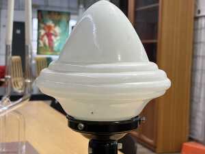 Art Deco table lamp with milk glass acorn form shade - 2