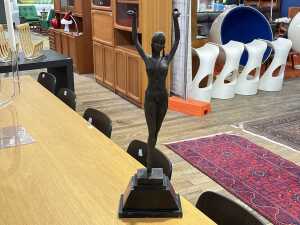 After Agathon Leonard, Art Deco dancer, bronze female figure on marble base
