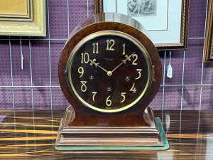 Antique burr walnut drum head mantel clock