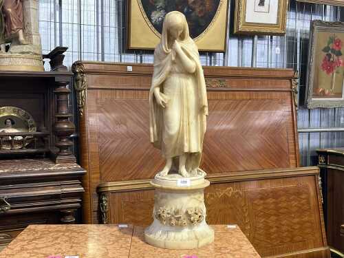 After Benjamin Edward Spence 'Highland Mary'. Alabaster sculpture on alabaster and plaster stand