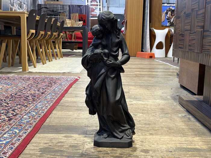 Antique cast bronze figure of the Madonna and Child
