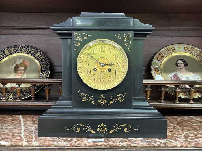 Antique French black slate mantel clock