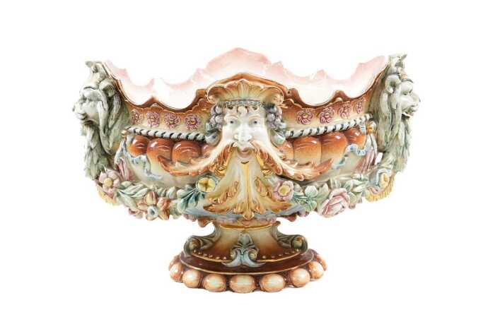 Antique Hugo Lonitz (Germany) majolica jardiniere c.1890s with applied gilt decoration