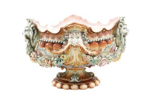 Antique Hugo Lonitz (Germany) majolica jardiniere c.1890s with applied gilt decoration