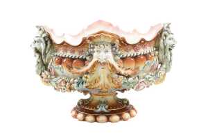Antique Hugo Lonitz (Germany) majolica jardiniere c.1890s with applied gilt decoration