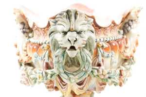 Antique Hugo Lonitz (Germany) majolica jardiniere c.1890s with applied gilt decoration - 3