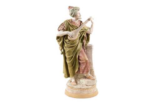 Royal Dux bisque porcelain lute player figure
