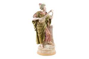 Royal Dux bisque porcelain lute player figure