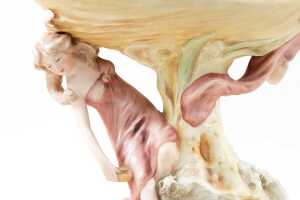Royal Dux Art Nouveau bisque porcelain comport with nymphs - 3