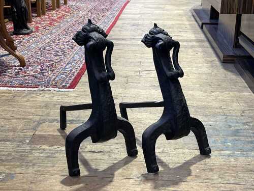 Pair of vintage cast iron fire dogs