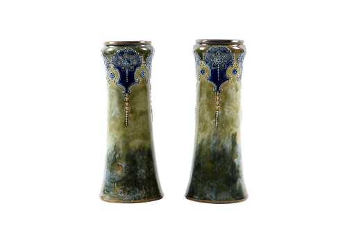 Pair of Royal Doulton Lambeth stoneware vases by Maud Bowden