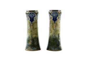 Pair of Royal Doulton Lambeth stoneware vases by Maud Bowden