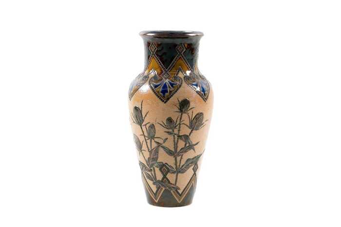 Victorian Doulton Lambeth stoneware vase by Elizabeth J Adams, 1887