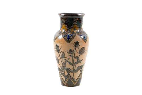 Victorian Doulton Lambeth stoneware vase by Elizabeth J Adams, 1887