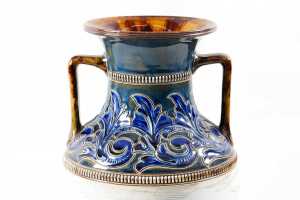 Hannah Barlow for Doulton Lambeth, twin handled pottery vase, 1886 - 4