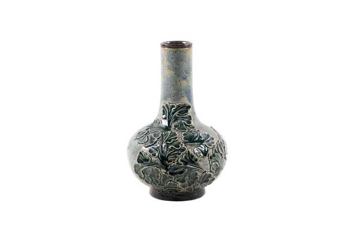 Victorian Doulton Lambeth onion form stoneware vase by Florence C Roberts, 1884