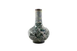 Victorian Doulton Lambeth onion form stoneware vase by Florence C Roberts, 1884