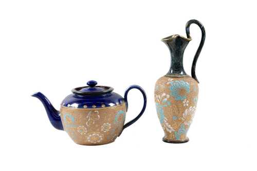Two pieces of Royal Doulton Lambeth Slater's Patent decorated stoneware