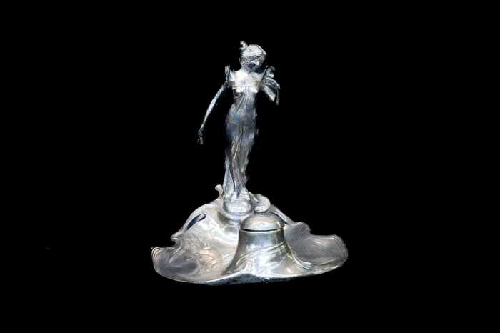 Antique WMF Art Nouveau silver plated figural inkwell