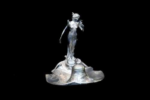 Antique WMF Art Nouveau silver plated figural inkwell