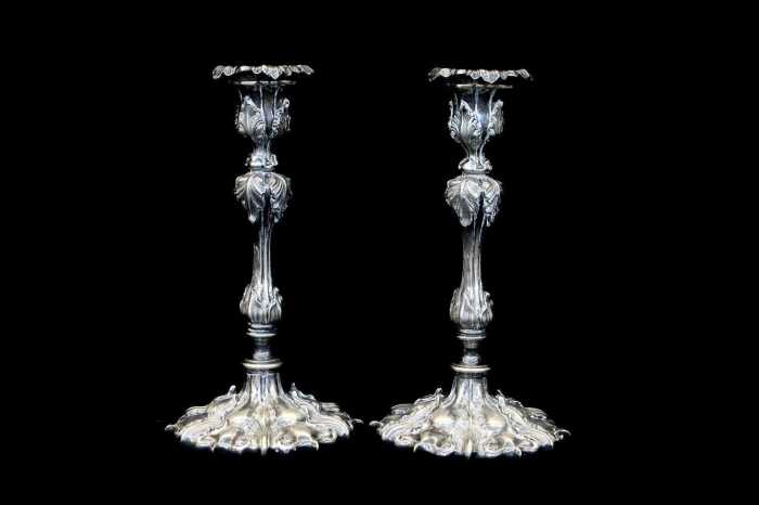 Pair of antique silver plated candlesticks