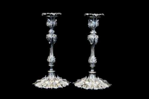 Pair of antique silver plated candlesticks
