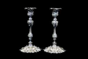 Pair of antique silver plated candlesticks