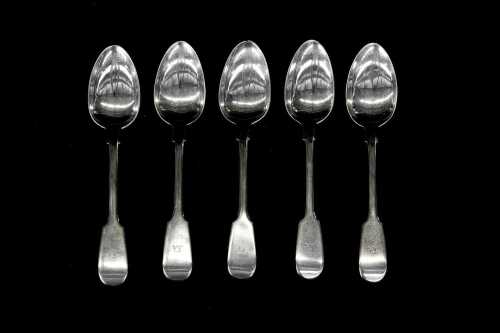 Set of five William IV English sterling silver teaspoons, weight 130g