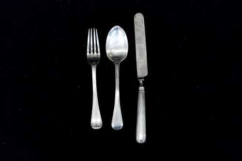 Victorian English sterling silver knife, fork and spoon set, weight 100g