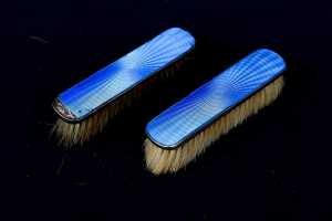 English sterling silver guilloche enamel-mounted dressing table set - 3
