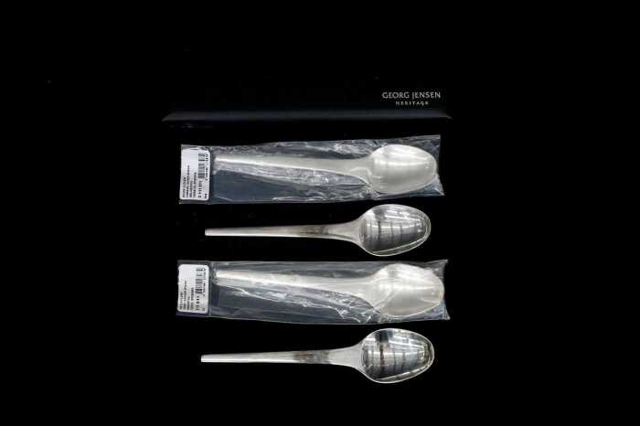 Georg Jensen Caravel sterling silver dinner spoons for four. 329g.