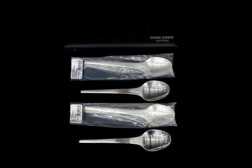 Georg Jensen Caravel sterling silver dinner spoons for four. 329g.