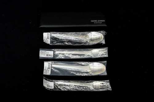Georg Jensen Caravel sterling silver dinner forks for four. Weight 283g.