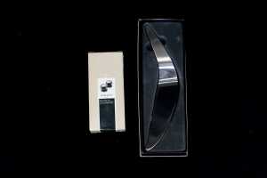 Georg Jensen Henning Koppel stainless steel salt and pepper shakers and Arne Jacobsen pie server