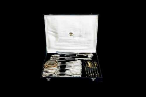 Russian Soviet 875 silver flatware service for six, weight 1071g excluding knives