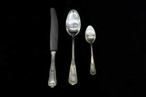 Russian Soviet 875 silver flatware service for six, weight 1071g excluding knives - 3