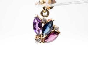 A pair of amethyst, sapphire, garnet and diamond earrings in 9 carat yellow gold - 2