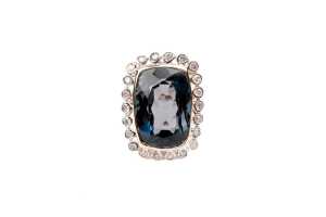 A London blue topaz and diamond ring in 14 carat yellow gold