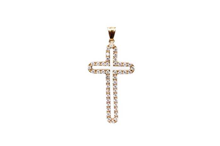 A cubic zirconia cross in 9 carat yellow gold